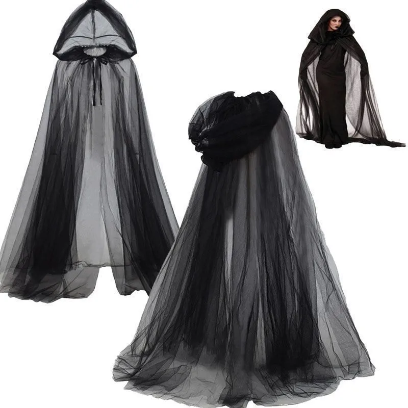 Halloween Hooded Tulle Witch Grim Reaper Cloak Vampire Cape