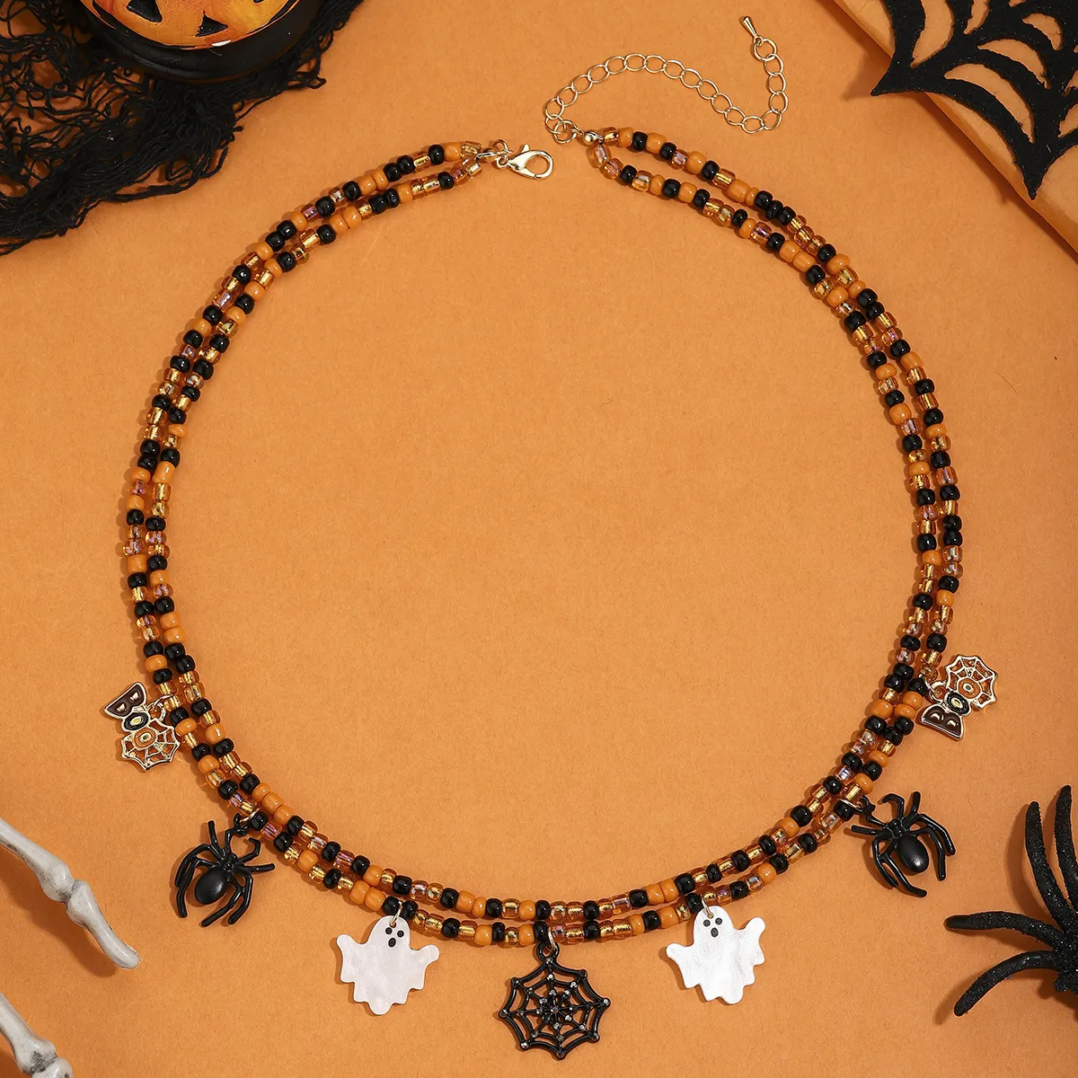 Halloween Women Fashion Funny Ghost Spider Cartoon Pendant Double-Layer Necklace