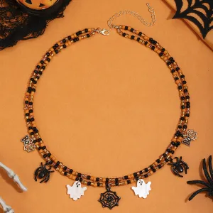 Halloween Women Fashion Funny Ghost Spider Cartoon Pendant Double-Layer Necklace