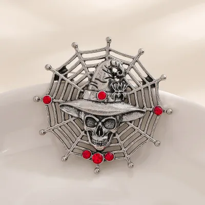 Halloween Women Fashion Retro Hollow Spider Web Skull Brooch