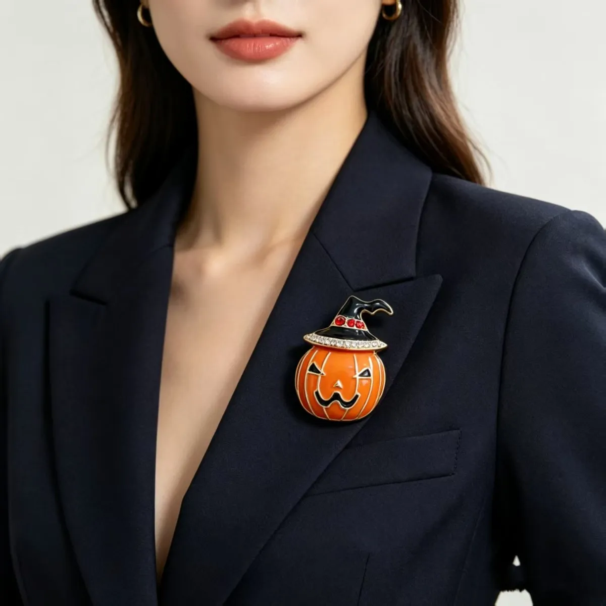 Halloween Women Fashion Pumpkin Rhinestone Brooch