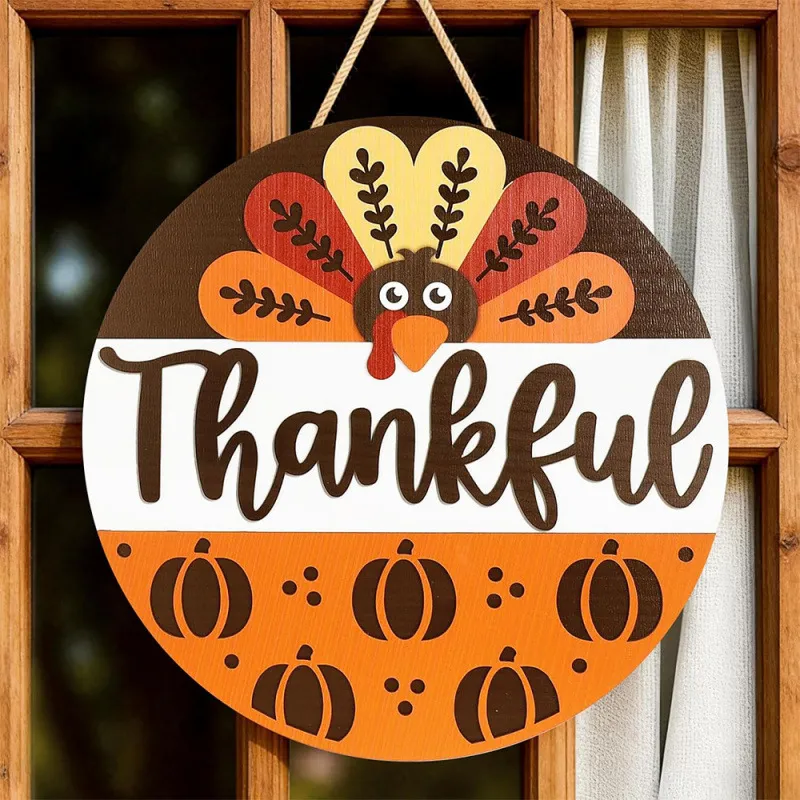 Thanksgiving Pumpkin Wooden Door Pendant