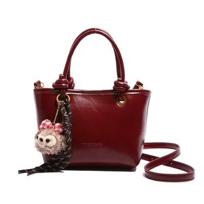 Women Fashion Retro Solid Color Oil Wax Leather Small Square Portable Handbag