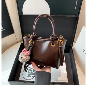 Women Fashion Retro Solid Color Oil Wax Leather Small Square Portable Handbag