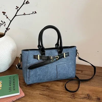 Women Fashion Casual Retro Solid Color Large Capacity Handbag