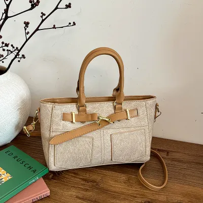 Women Fashion Casual Retro Solid Color Large Capacity Handbag