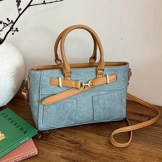 Women Fashion Casual Retro Solid Color Large Capacity Handbag