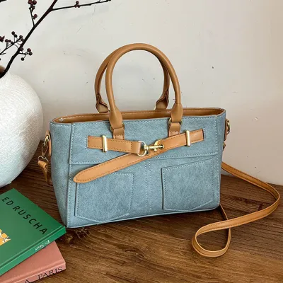 Women Fashion Casual Retro Solid Color Large Capacity Handbag