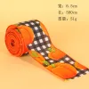 Y1-14 Black White Plaid Pumpkin Green Leaves 5 M