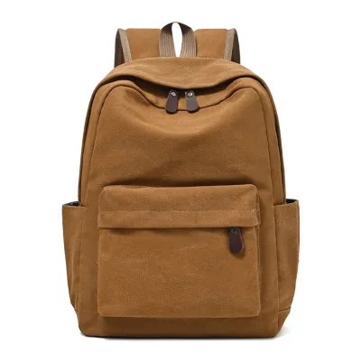 Men Fashion Causal Retro Solid Color Canvas Large Capacity Wear-Resistant Breathable Backpack