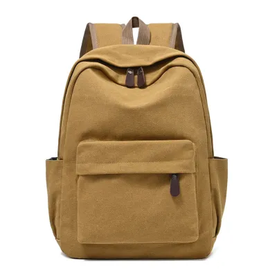 Men Fashion Causal Retro Solid Color Canvas Large Capacity Wear-Resistant Breathable Backpack