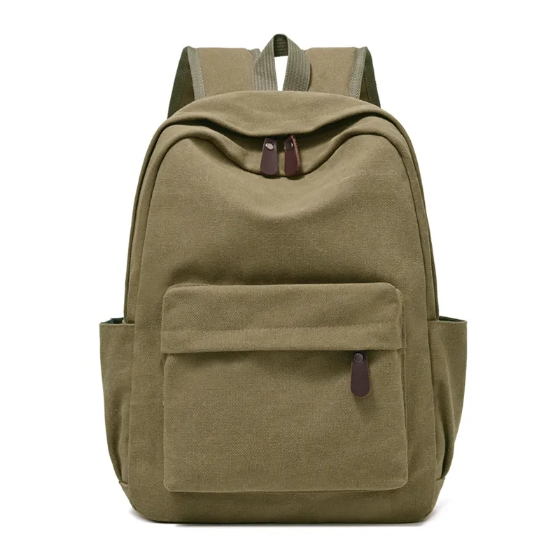 Men Fashion Causal Retro Solid Color Canvas Large Capacity Wear-Resistant Breathable Backpack