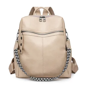 Women Fashion Casual Solid Color Pu Leather Large Capacity Backpack