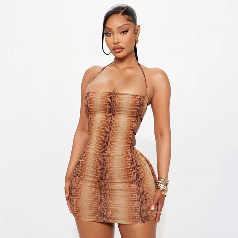 Women Fashion Sexy Summer Animal -Print Tube Top Slim-Fit Dress