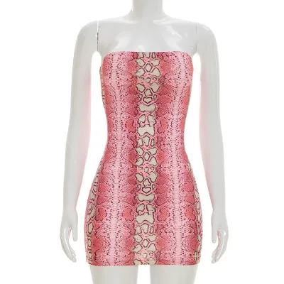 Women Fashion Sexy Snake Print Tube Top Strapless Dress