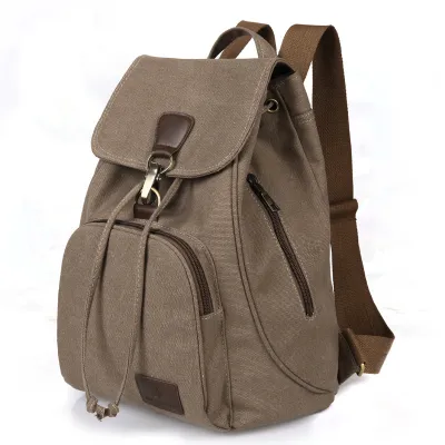 Women Fashion Casual Retro Solid Color Canvas Backpack
