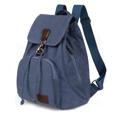 Women Fashion Casual Retro Solid Color Canvas Backpack