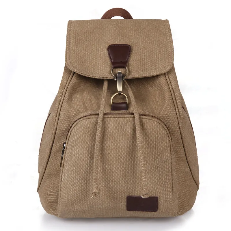 Women Fashion Casual Retro Solid Color Canvas Backpack