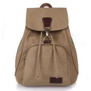 Women Fashion Casual Retro Solid Color Canvas Backpack