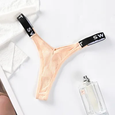 Women Fashion Sexy Threaded Cotton Letter Waist Sexy Traceless Thong
