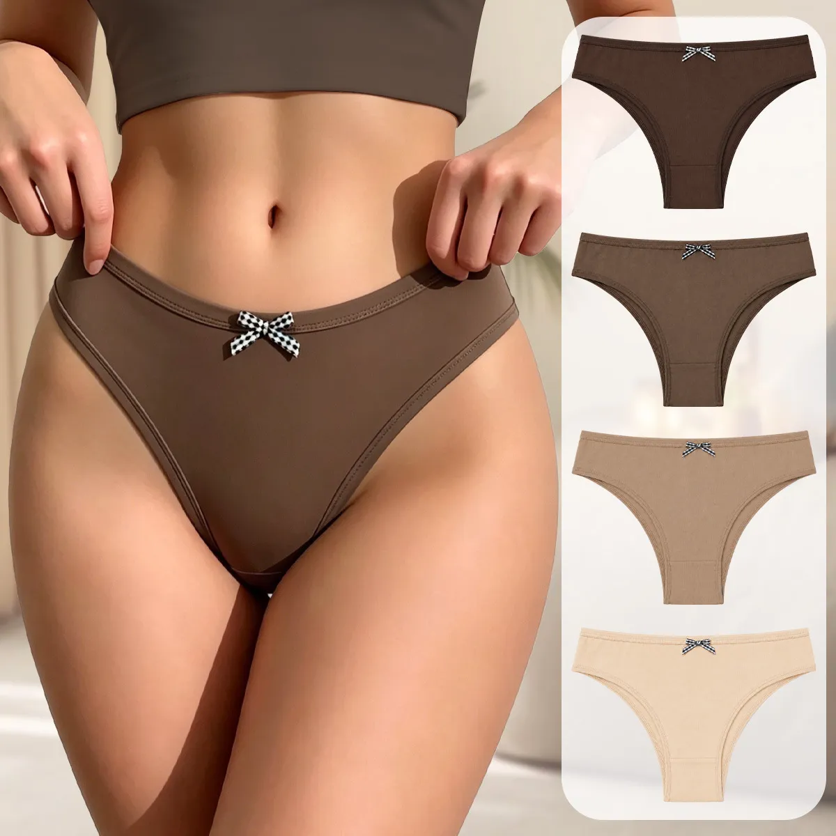 Women Fashion Solid Color Simple Breathable High Elastic Low Waist Underwear