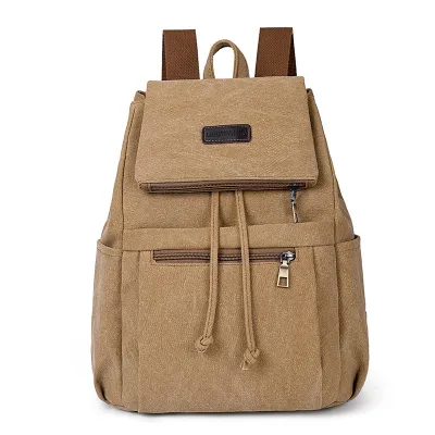 Women Fashion Casual Retro Solid Color Canvas Backpack