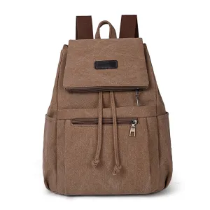 Women Fashion Casual Retro Solid Color Canvas Backpack