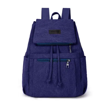 Women Fashion Casual Retro Solid Color Canvas Backpack