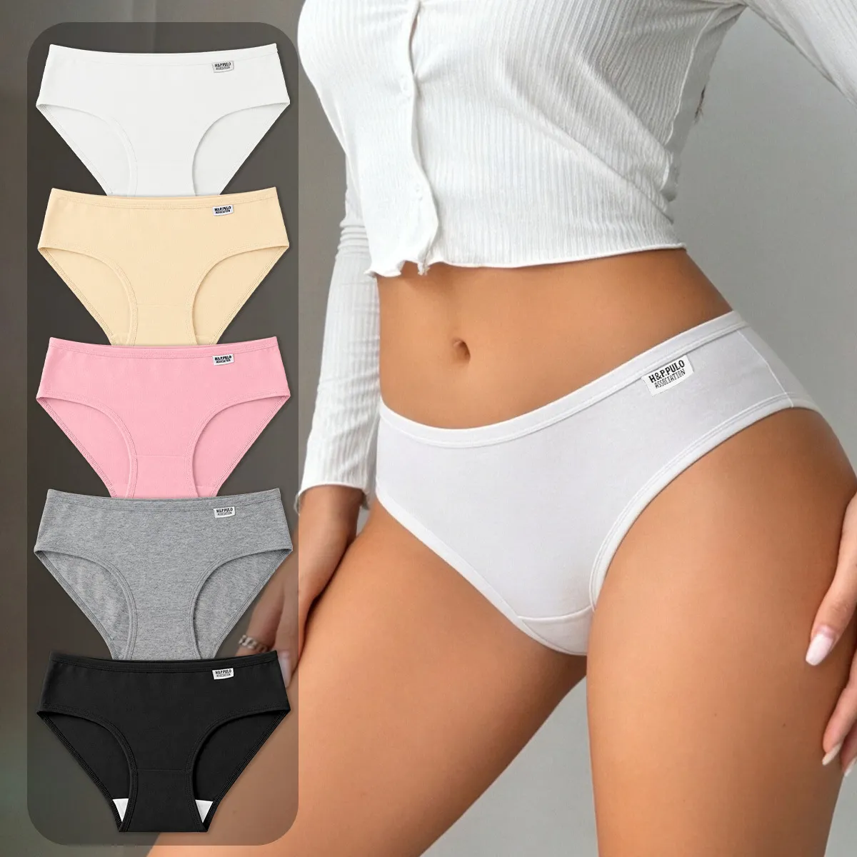 Women Fashion Solid Color Low Waist Breathable Cotton Underpants