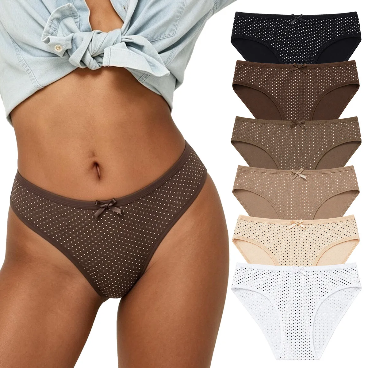Women Fashion Polka Dot Print Cotton Breathable High Elastic Low Waist Underwear