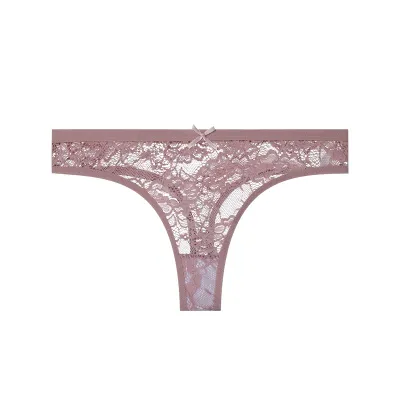 Women Fashion Sexy Solid Color Lace G-String Low Waist Hollow Thong