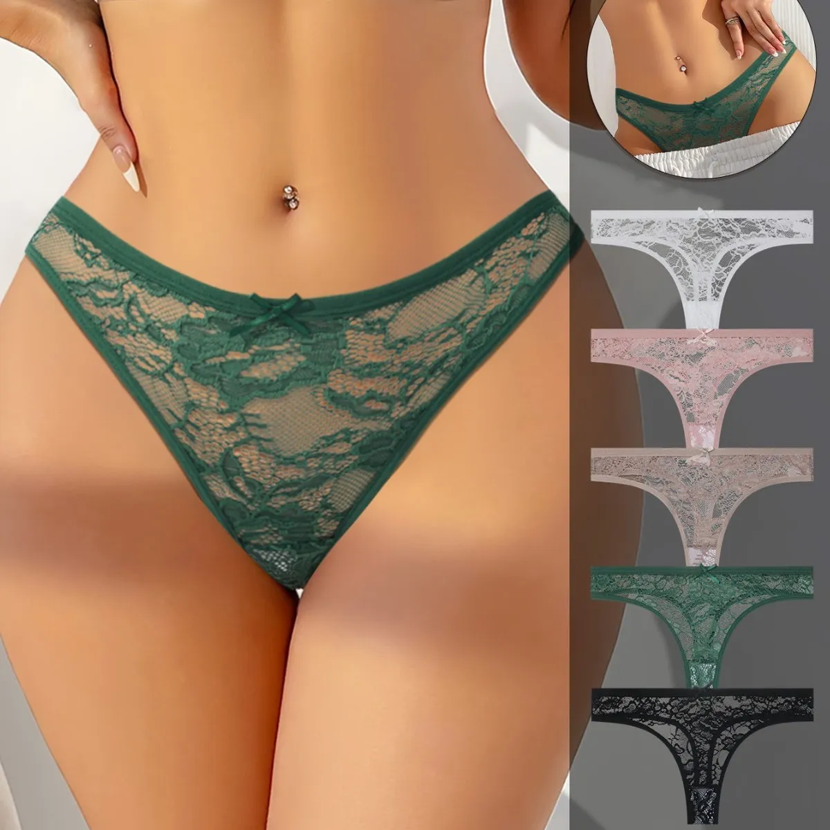 Women Fashion Sexy Solid Color Lace G-String Low Waist Hollow Thong