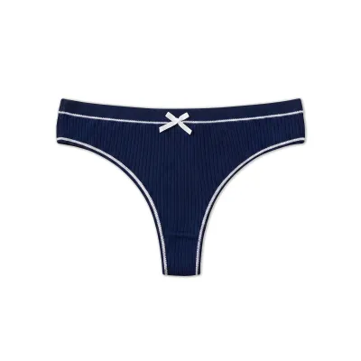 Women Fashion Sexy Rib Bow Breathable Thong