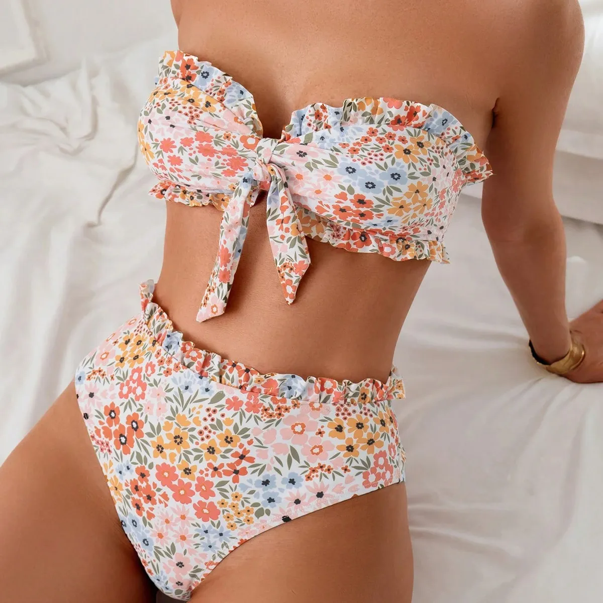 Women Fashion Sexy Flower Printed Bikini Swimsuit
