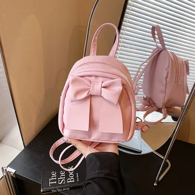 Women Fashion Casual Solid Color Bow Backpack