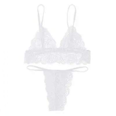 Women Fashion Solid Color Lace Perspective Sexy Lingerie Set