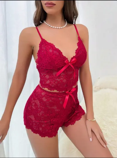 Women Fashion Solid Color Lace Sexy Lingerie Set