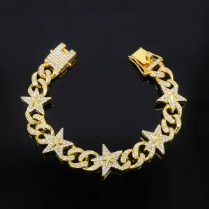 Men'S Fashion Hip Hop Cuban Chain Five-Pointed Star Full Diamond Alloy Bracelet