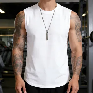 Men'S Fashion Casual Simple Summer Solid Color Sleeveless Round Neck Loose Tank Top