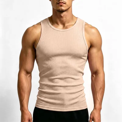 Men'S Fashion Casual Summer Solid Color Threaded High Elastic Quick-Dry Tank Top