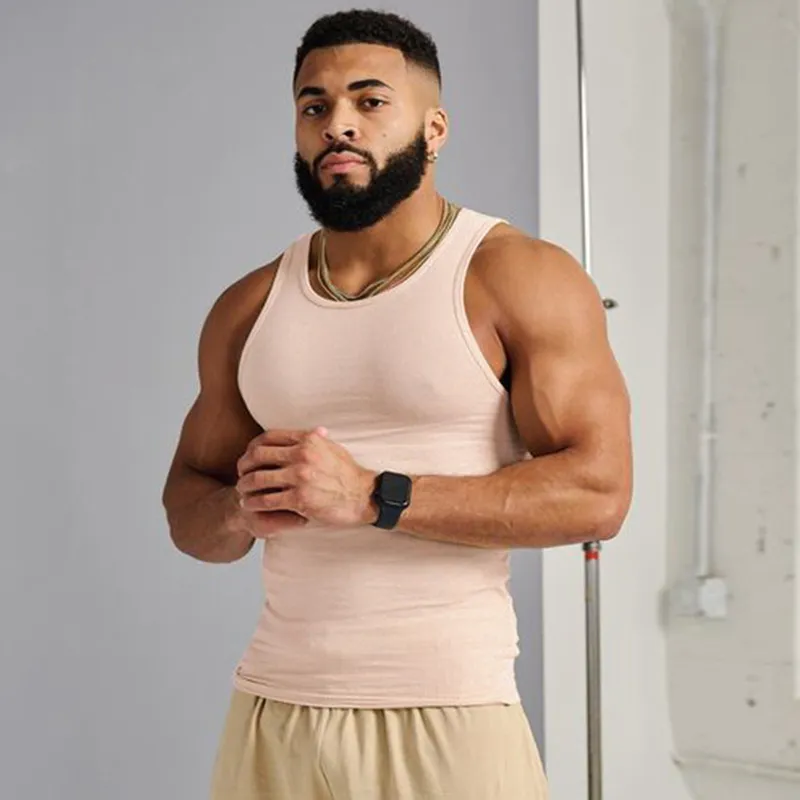 Men'S Fashion Casual Summer Solid Color Threaded High Elastic Quick-Dry Tank Top