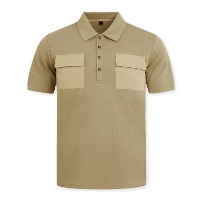 Men'S Fashion Casual Summer Solid Color Double Pocket Button Jacquard Short-Sleeve Polo Shirt