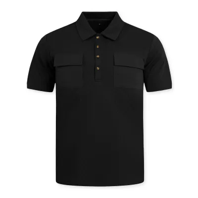 Men'S Fashion Casual Summer Solid Color Double Pocket Button Jacquard Short-Sleeve Polo Shirt