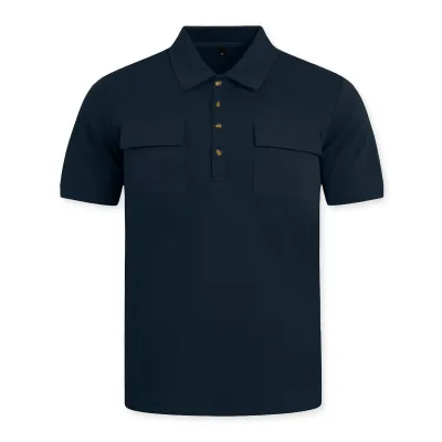 Men'S Fashion Casual Summer Solid Color Double Pocket Button Jacquard Short-Sleeve Polo Shirt