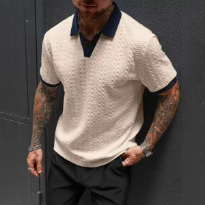 Men'S Fashion Casual Summer Jacquard Lapel Short-Sleeve Polo Shirt