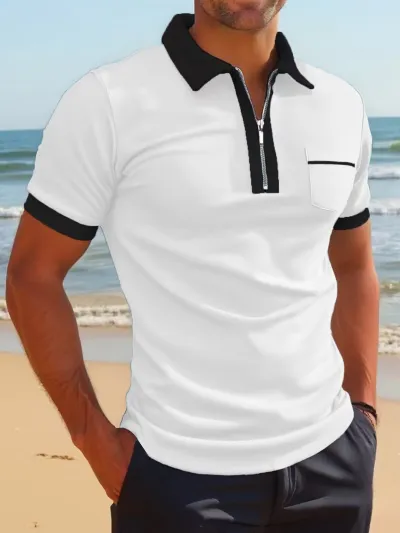 Men'S Fashion Casual Summer Pocket Lapel Short-Sleeve Slim-Fit Polo Shirt