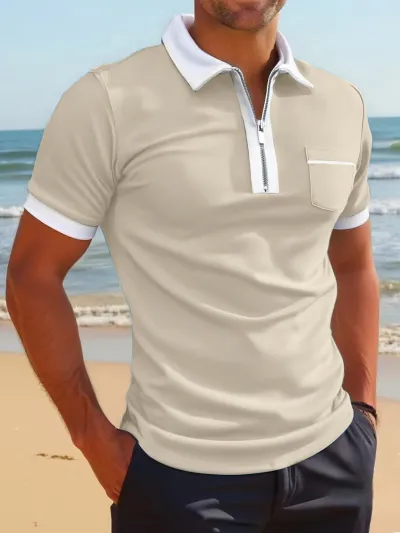Men'S Fashion Casual Summer Pocket Lapel Short-Sleeve Slim-Fit Polo Shirt