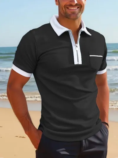 Men'S Fashion Casual Summer Pocket Lapel Short-Sleeve Slim-Fit Polo Shirt