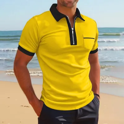 Men'S Fashion Casual Summer Pocket Lapel Short-Sleeve Slim-Fit Polo Shirt