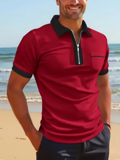 Men'S Fashion Casual Summer Pocket Lapel Short-Sleeve Slim-Fit Polo Shirt